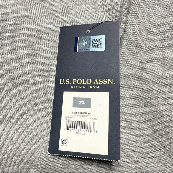 US Polo Assn. Men’s Quarter Zip Ribbed Mock Neck Pullover Sweater Gray Sz 3XL - Picture 8 of 11